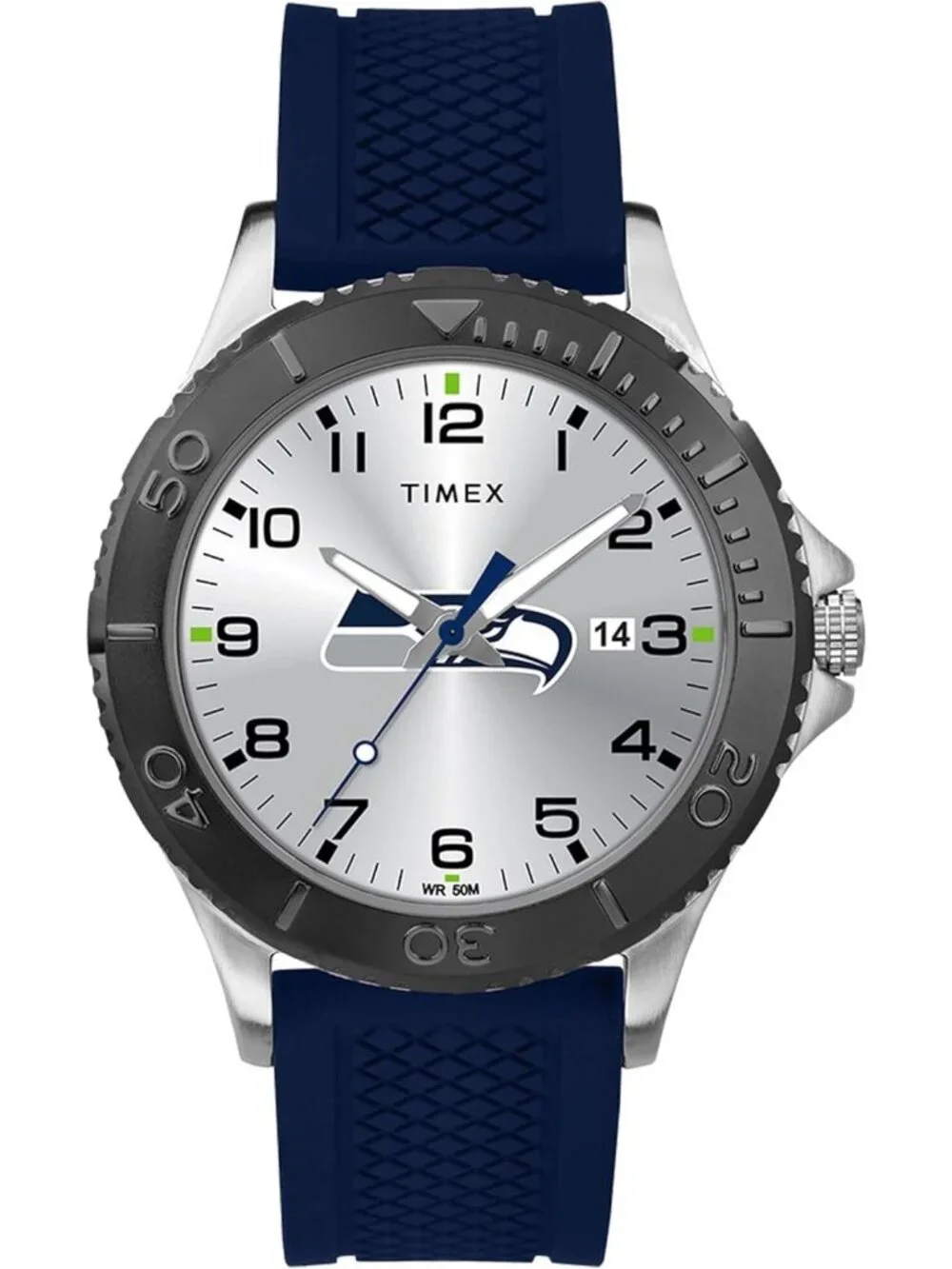 Men's Blue Silver Rubber Band Analog NFL Gamer Seattle Seahawks Luminant Watch